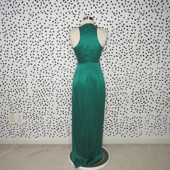 NBD Kelly Green Satin Beverly Blvd Deep V-Neck Evening Dress - Picture 8 of 12